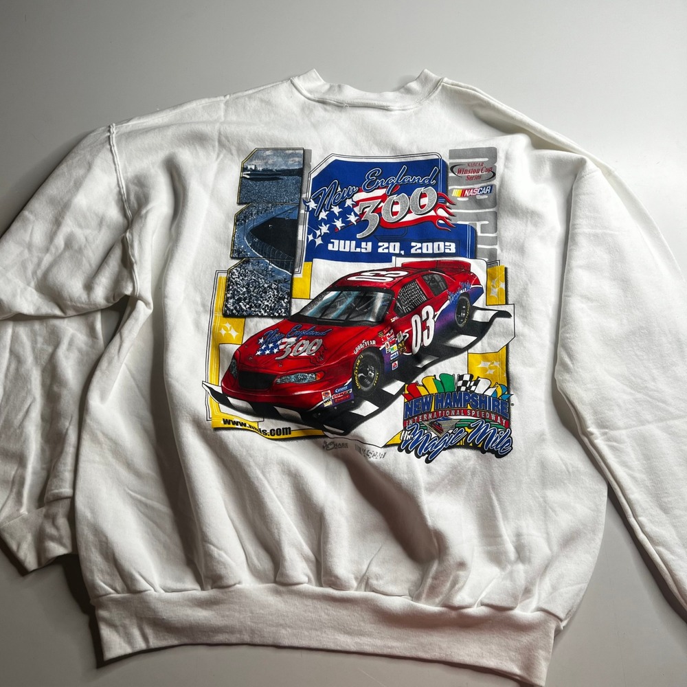 Vintage Chase Authentics NASCAR New England 300 2003 Sweatshirt White Mens XL